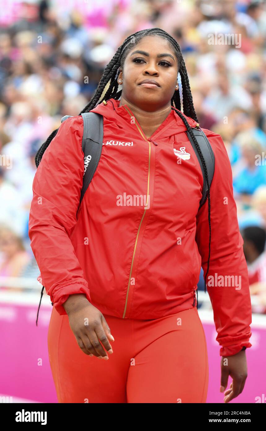 Birmingham, England. 2 August, 2022. Divind Oladip of England before the Women's Shot Put heats in the Athletics on day five of the Birmingham 2022 Co Stock Photo