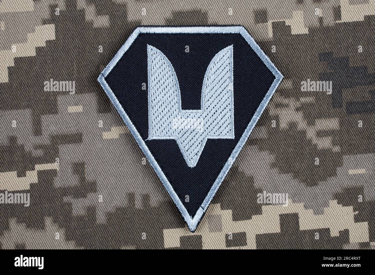 KYIV, UKRAINE - October 5, 2022. Russian invasion in Ukraine 2022. The Special Operations Forces of Ukraine Army uniform shoulder sleeve insignia badg Stock Photo
