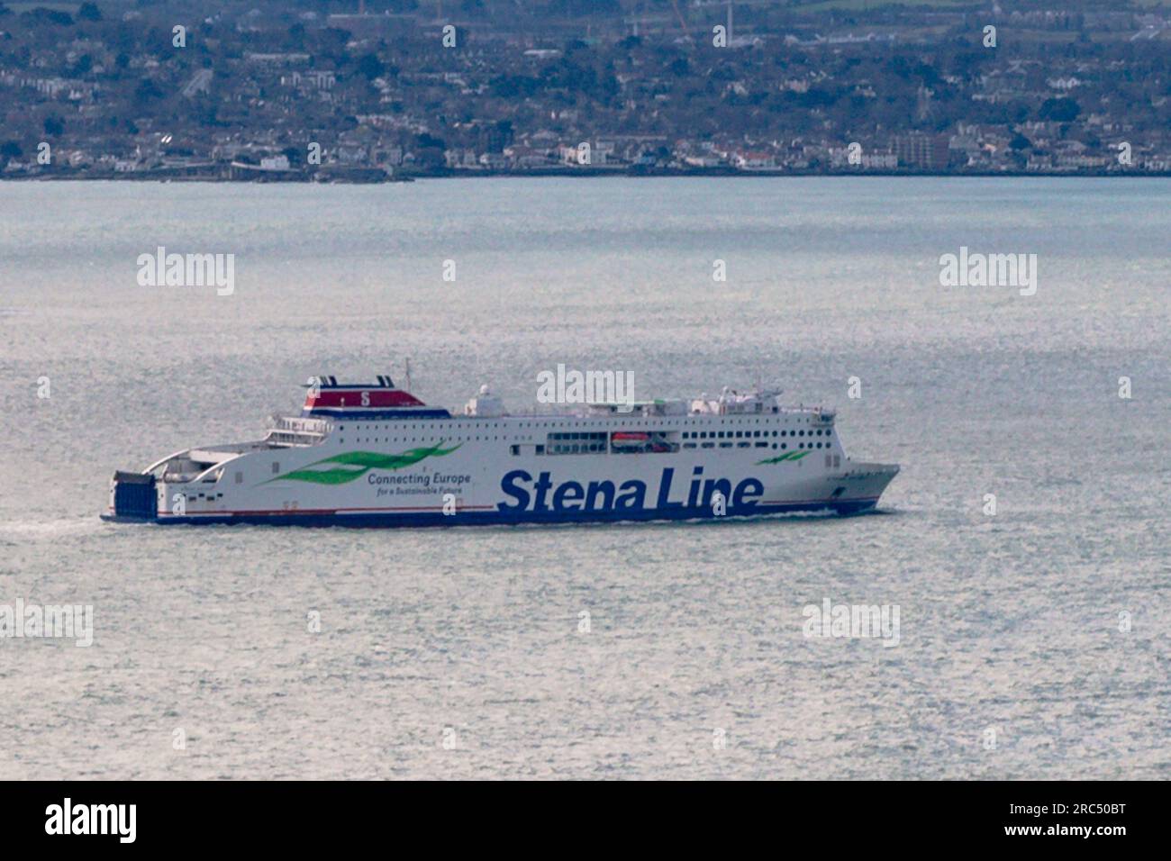 Howth, Ireland,  13th. March, 2023: View of the Holyhead to Dublin Ferry approaching the Port of Dublin Stock Photo