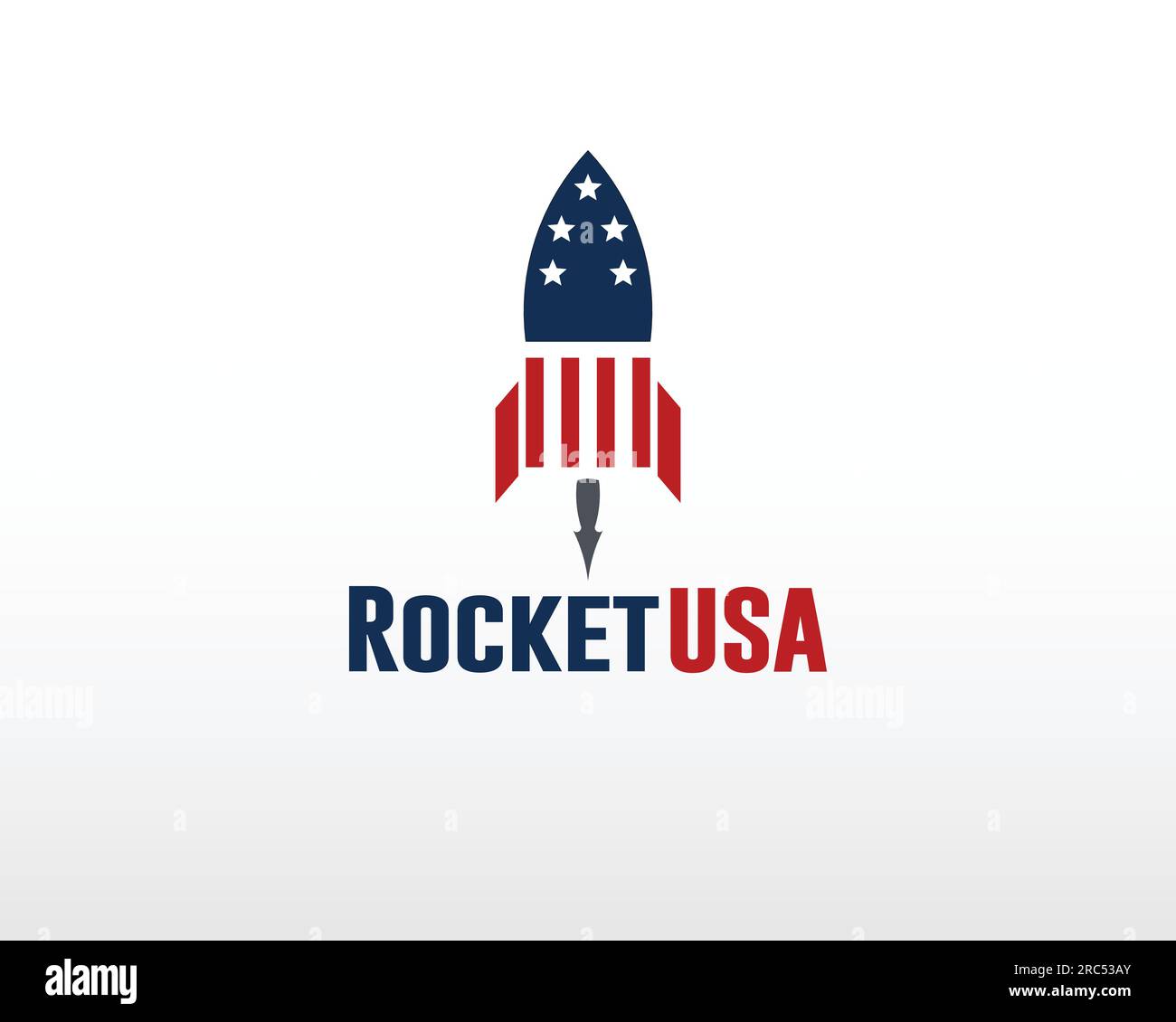 Rocket Launch: Dynamic logo in American colors symbolizing progress and ambition Stock Vector