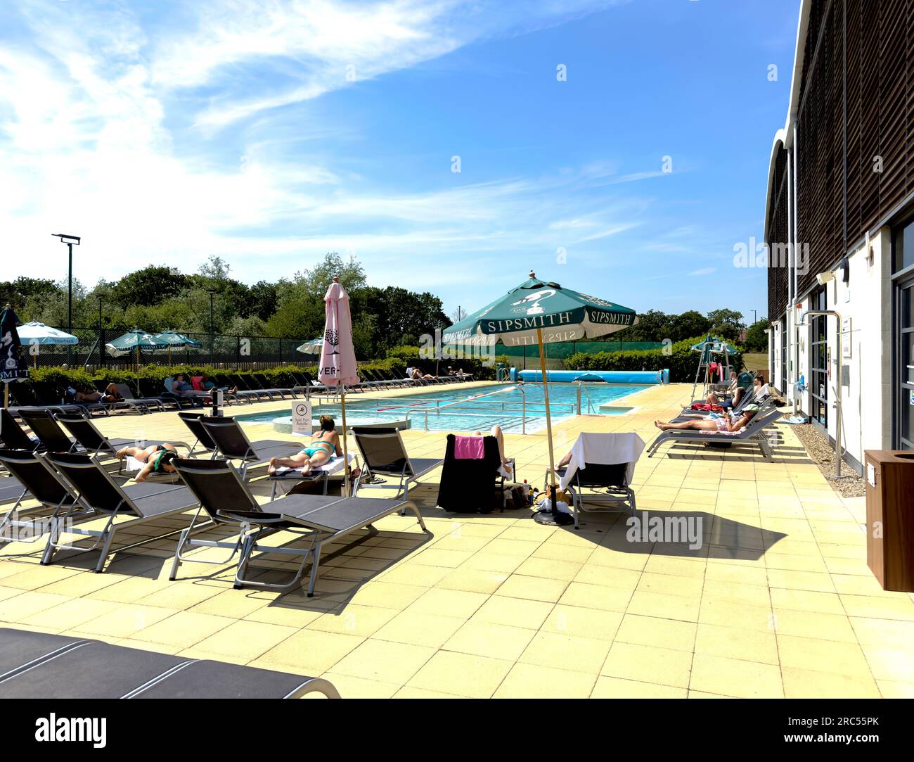 Outdoor swimming pool, David Lloyd Hampton Club, Staines Road, Twickenham, Borough of Richmond upon Thames, Greater London, England, United Kingdom Stock Photo