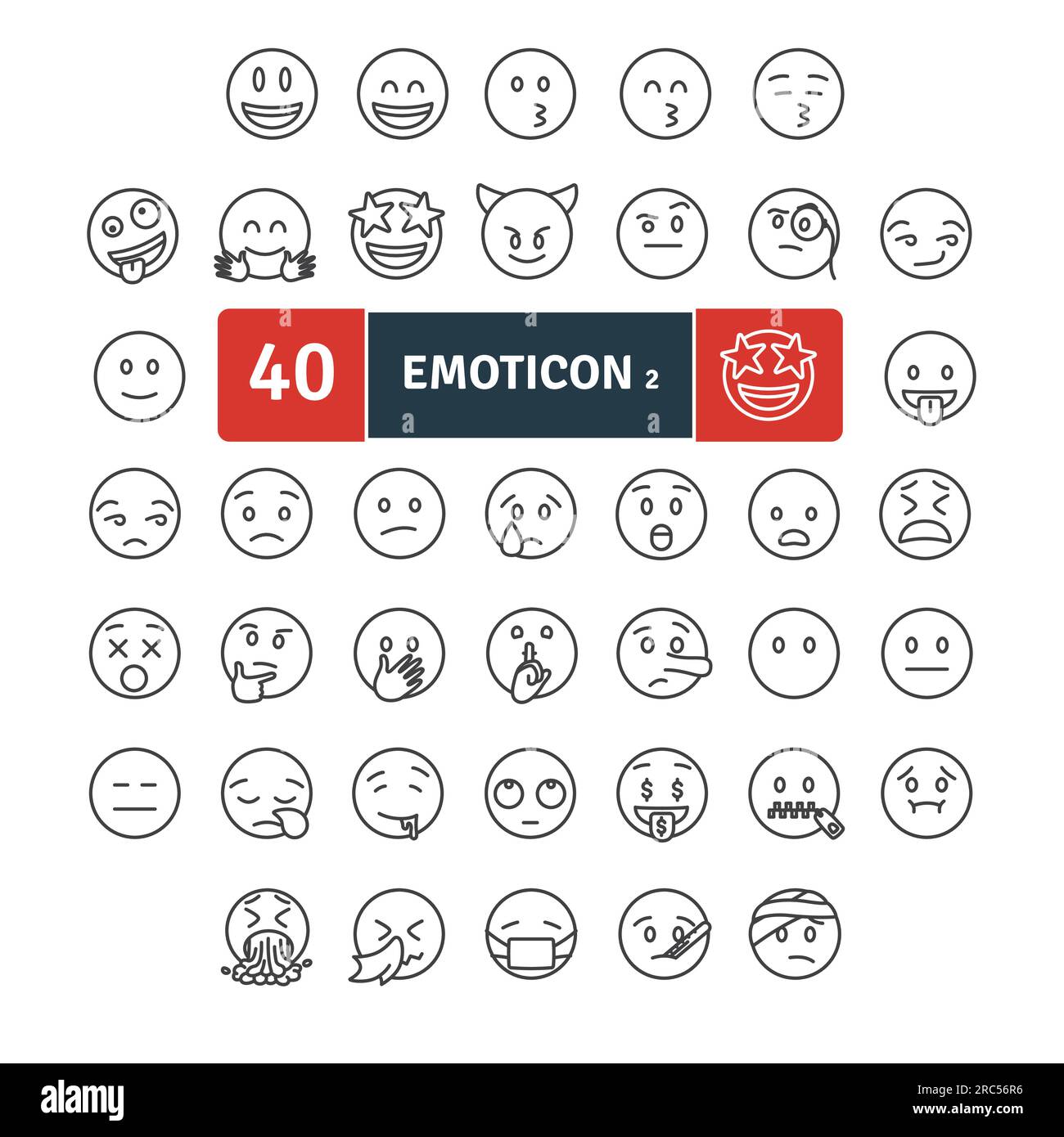 Emoticons Thin Line Pack. Vector scalable icons Stock Vector