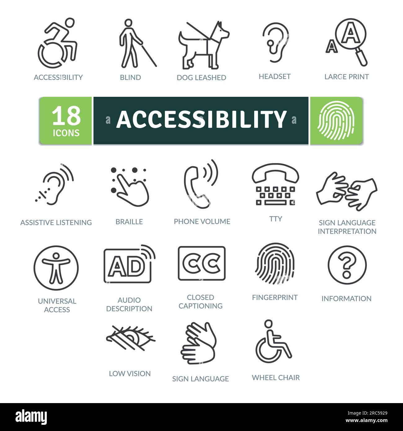 Accessibility Icons Pack. Thin line icons set. Simple vector icons Stock Vector