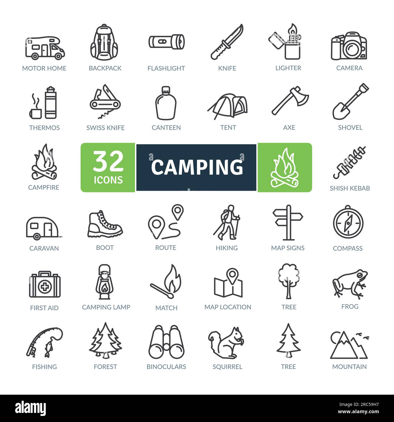 Camping Icons Pack. Thin line icons set. Simple vector icons Stock Vector