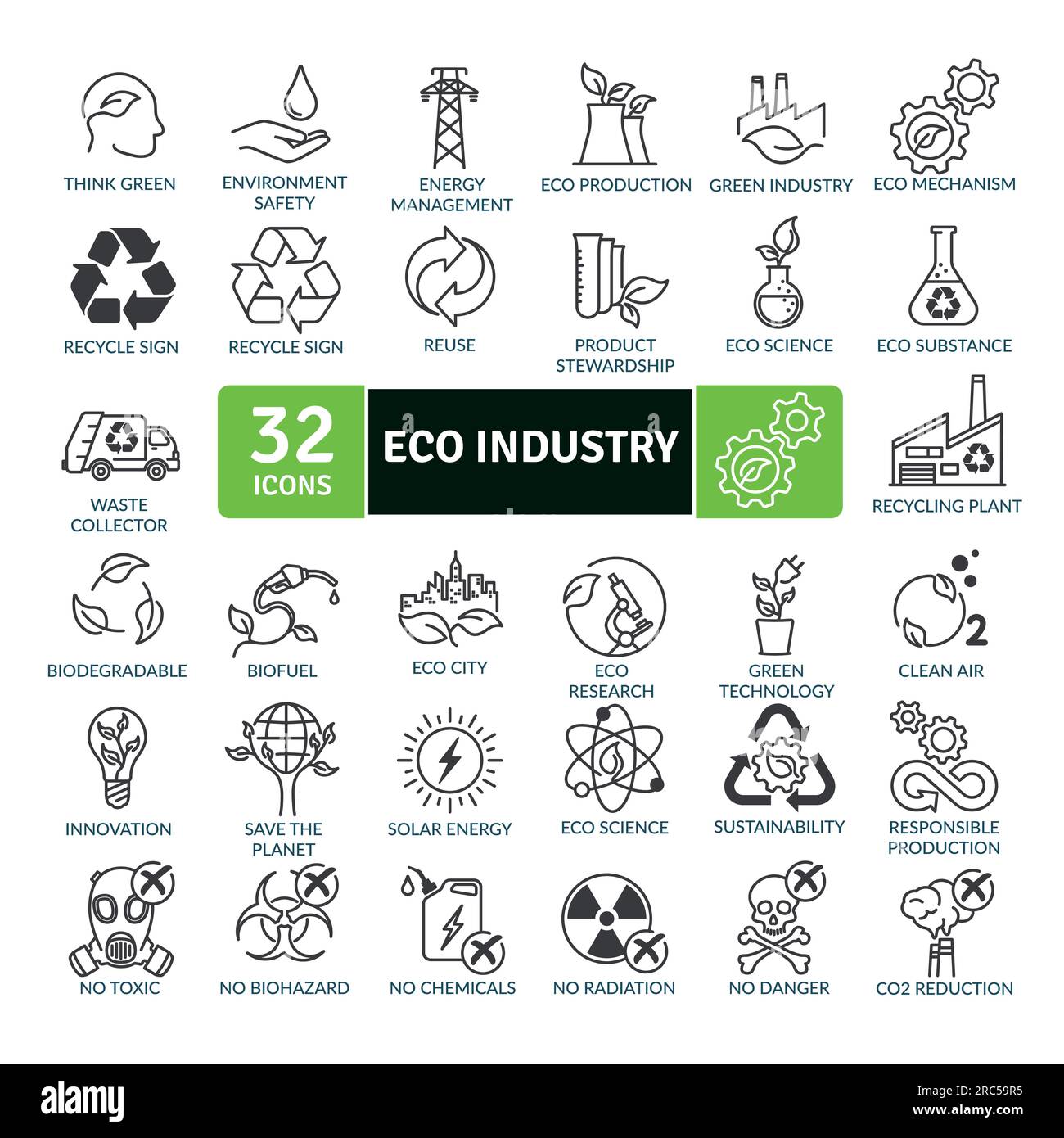 Eco industry and ecological Succession Icons Pack. Thin line icons set. Simple vector icons Stock Vector
