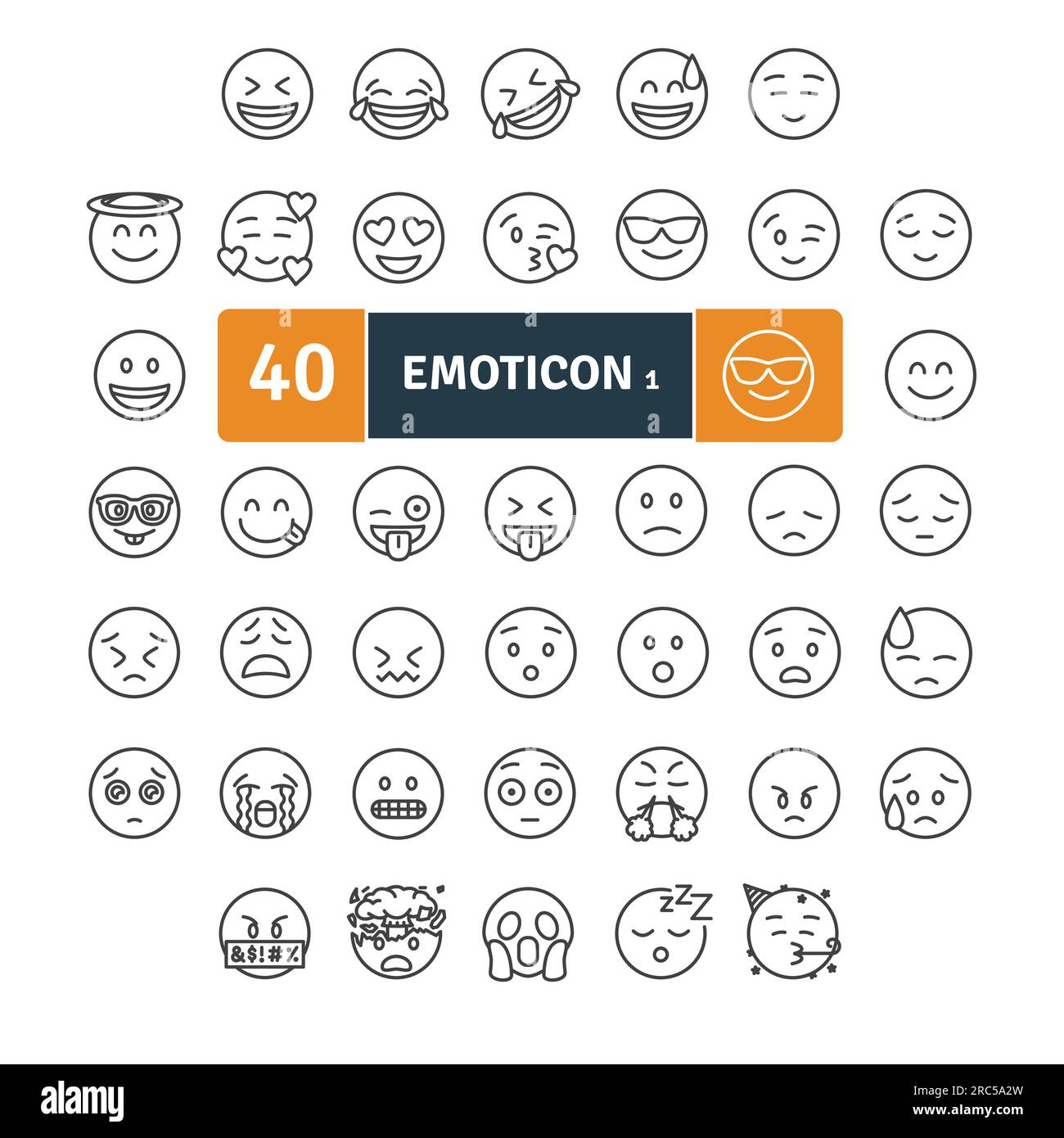 Emoticons Thin Line Pack. Vector scalable iconsEmoticons Thin Line Pack. Vector scalable icons Stock Vector