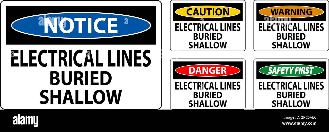 Danger Sign Electrical Lines, Buried Shallow On White Bacground Stock ...