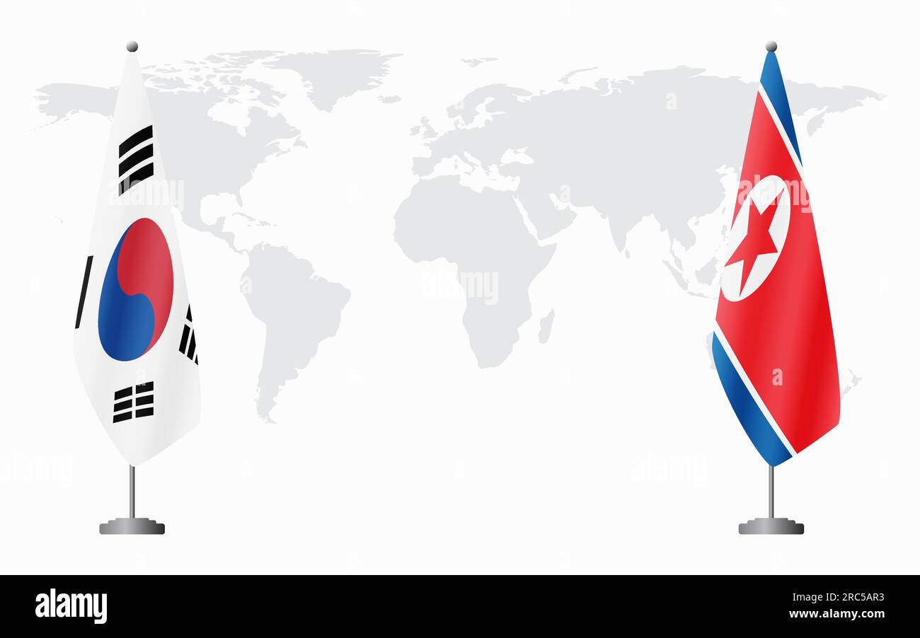 South Korea and North Korea flags for official meeting against