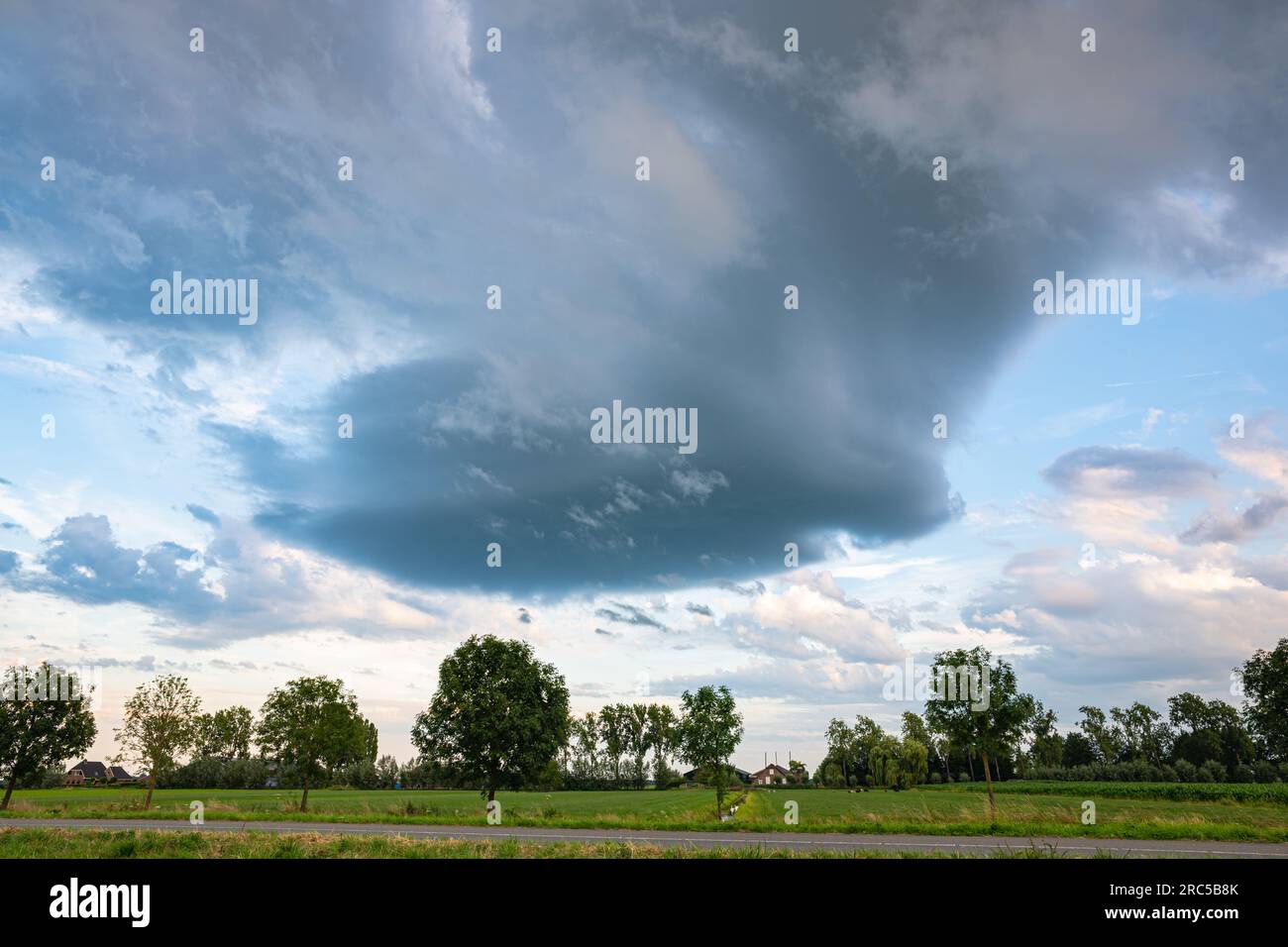 Rotating wall cloud of a small LP (low precipitation) supercell storm Stock Photo