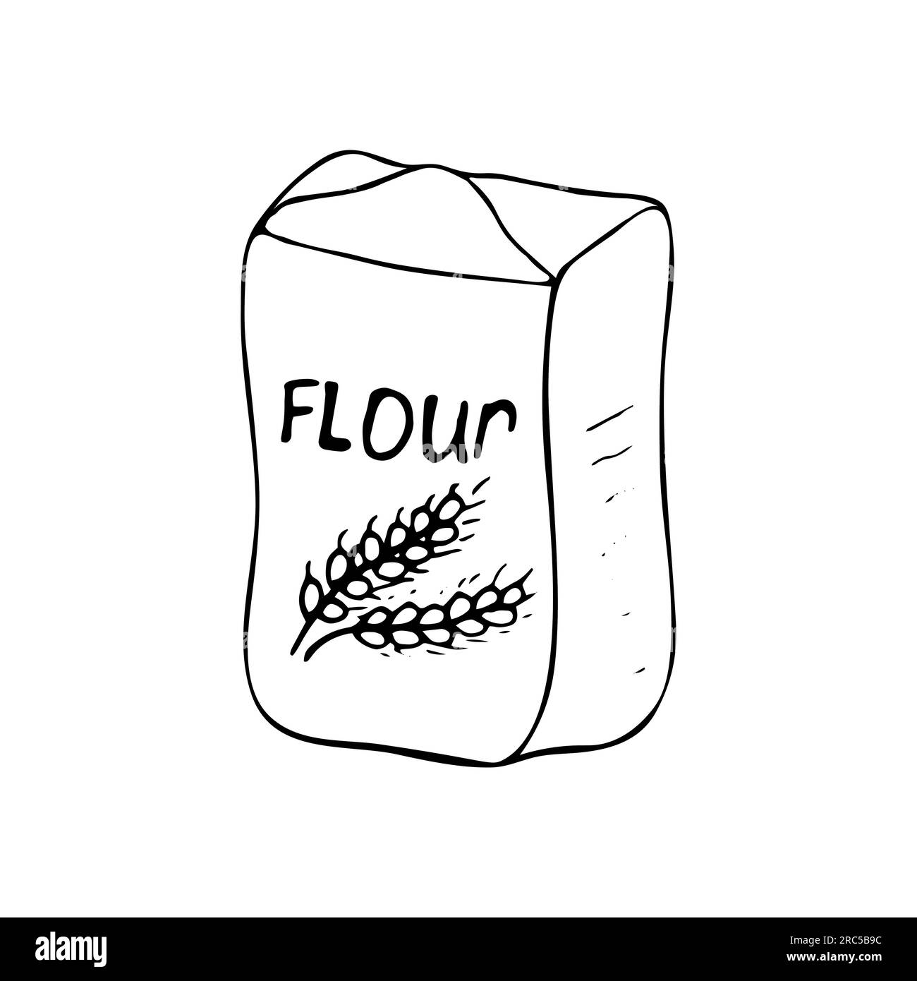 Hand drawn pack of flour. Isolated vector illustration on white