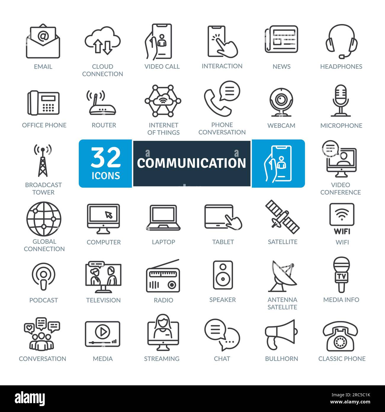 Communication Icons Pack. Thin line icons set. Simple vector icons Stock Vector