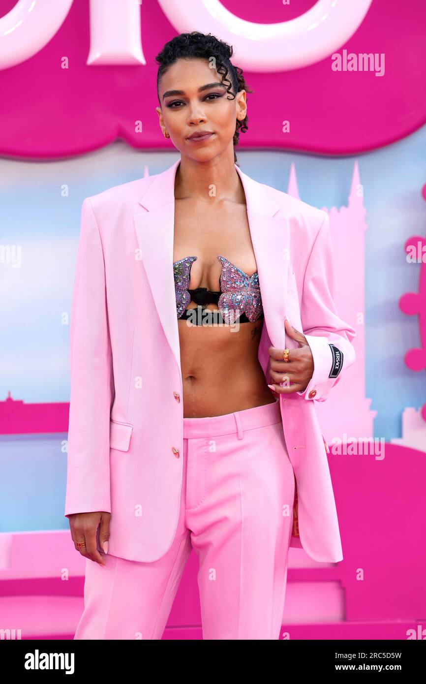 Alexandra Shipp poses for photographers upon arrival at the premiere of the film 'Barbie' on