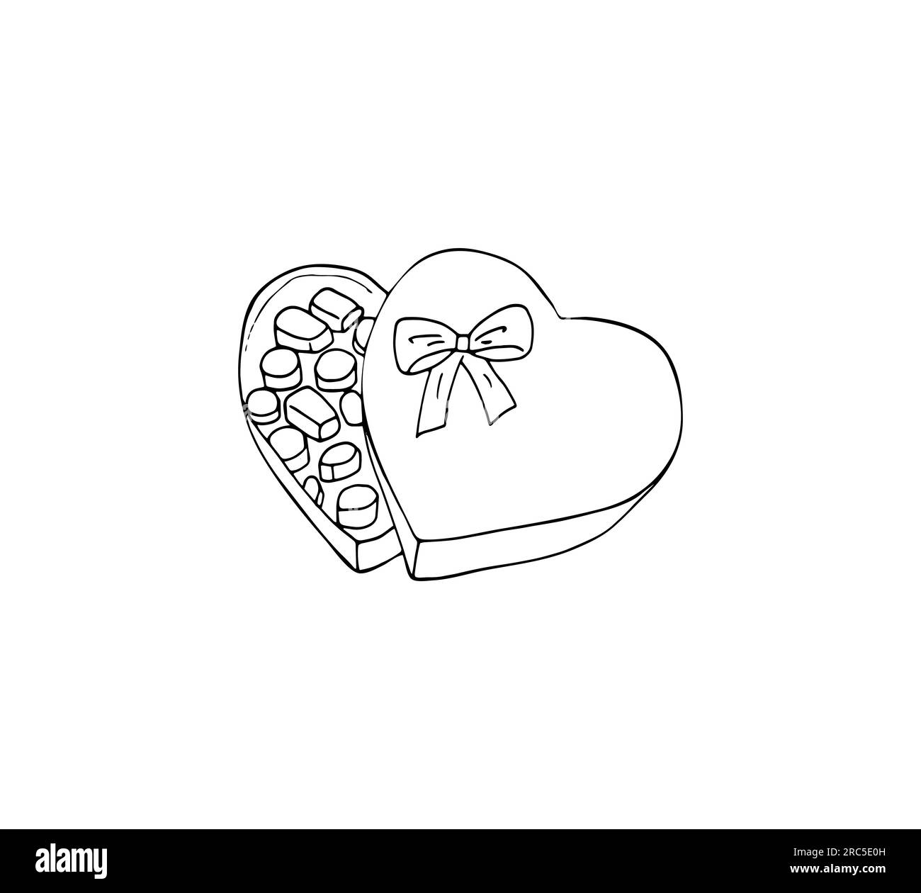 chocolate bombs in a heartshaped box. candy box. Hand drawn vector illustration. Isolated on