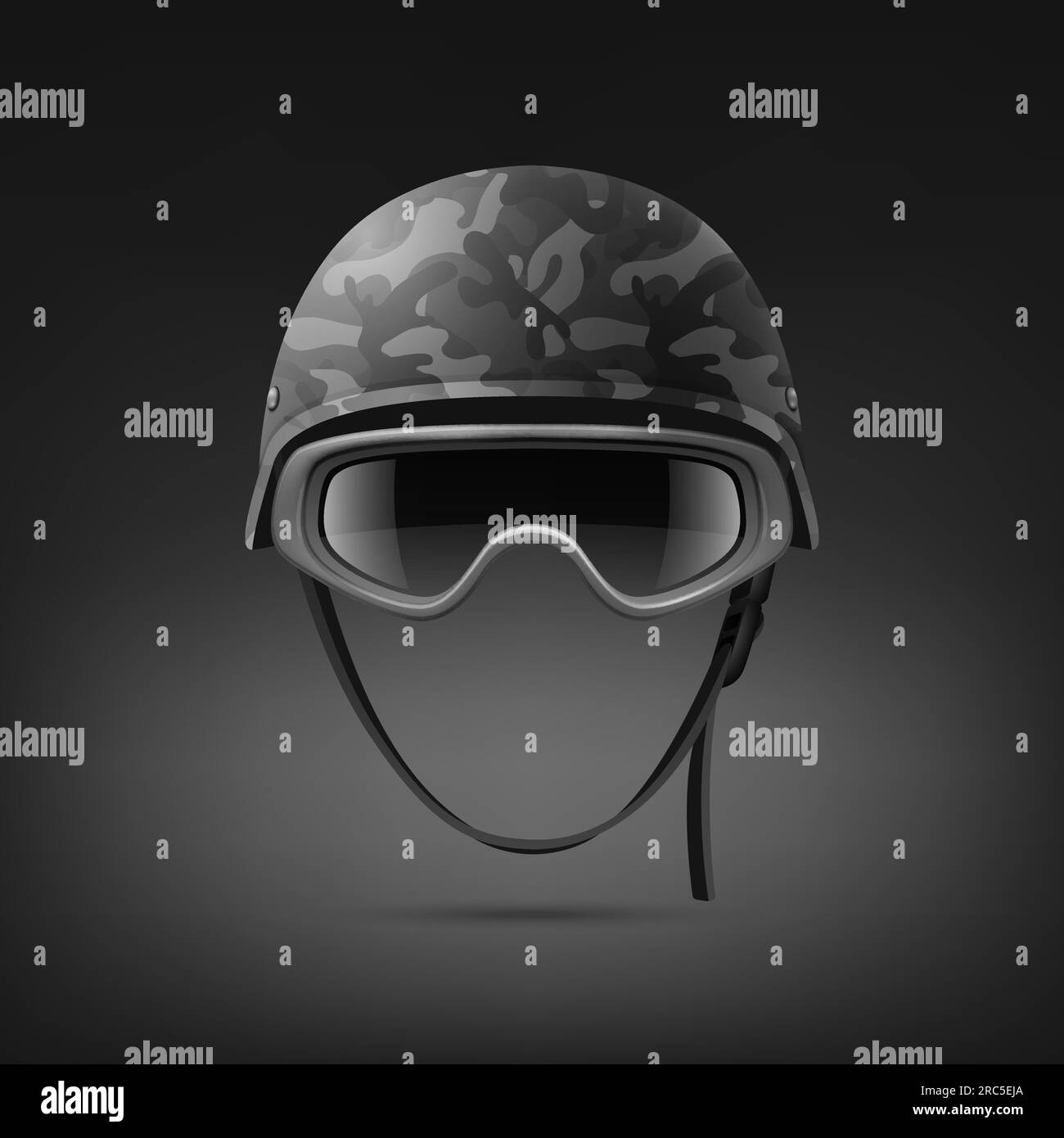 Vector 3d Realistic Military Helmet with Protect Glasses Icon Set