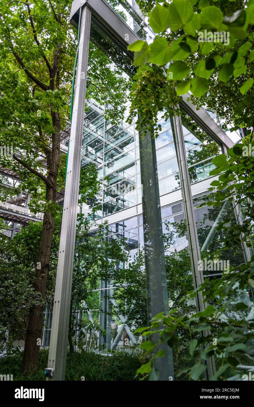 Fondation Cartier, a contemporary art museum,  located in a glass building designed by Pritzker Prize architect Jean Nouvel, Paris, France Stock Photo
