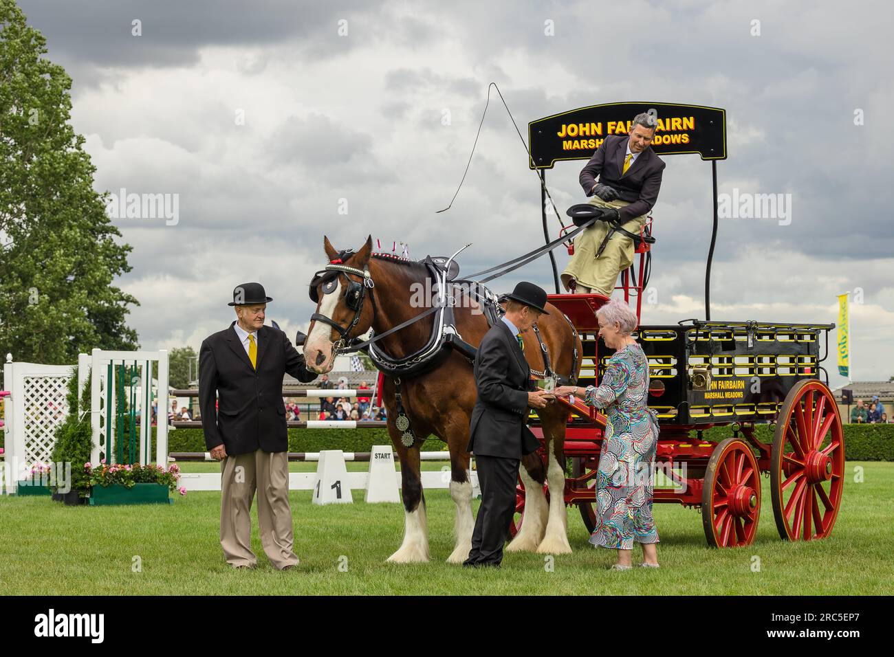 Harrogate, North Yorkshire,  UK.  Tuesday 11 2023. Prize winning team, Mr. John Fairbairn of Marshall Meadows in the Heavy Horse singles class, Great Stock Photo