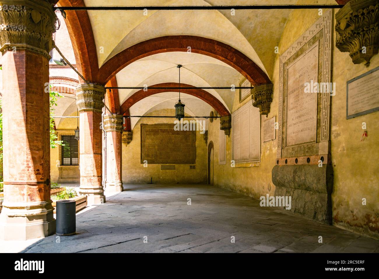Bologna, Emilia Romagna, Italy. Interiors and arches of Podestà palace