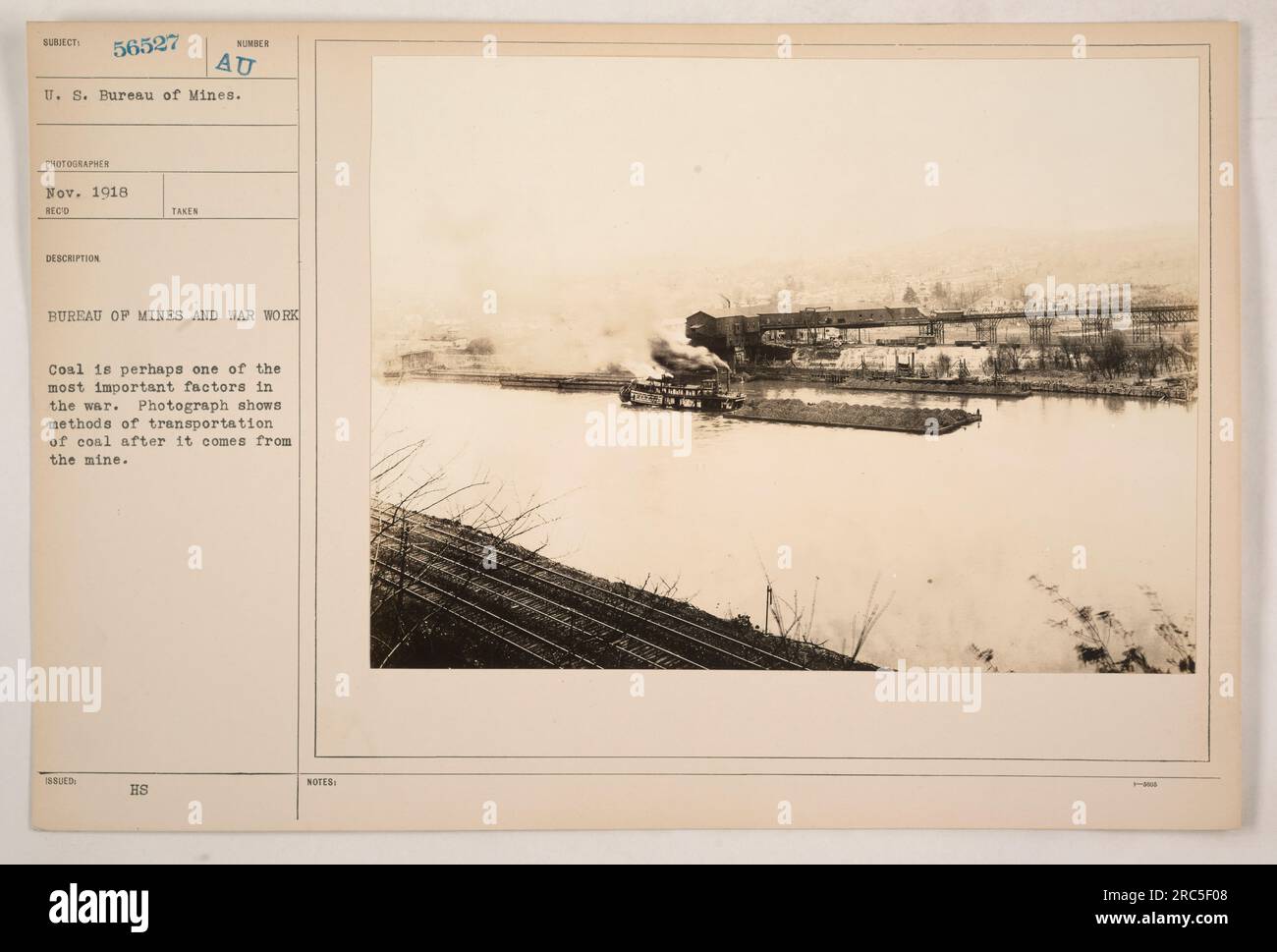 Methods of transportation of coal from the mine to support the war effort. Taken by the U.S. Bureau of Mines in Nov 1918. Coal played a vital role in the war. Stock Photo