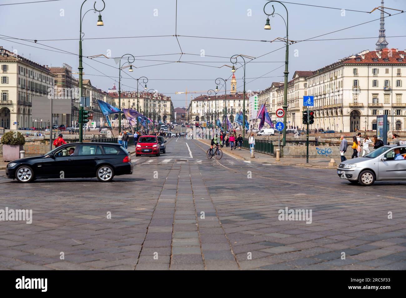 Turin, Italy - March 27, 2022: Piazza Vittorio Veneto, also known as Piazza Vittorio, is a city square in Turin, Italy, which takes its name from the Stock Photo