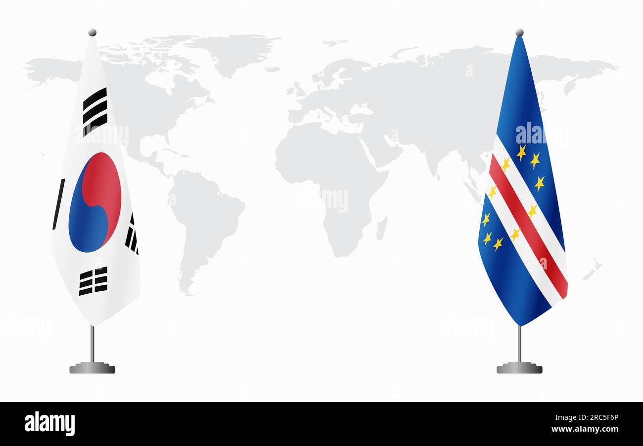 South Korea and Cape Verde flags for official meeting against background of world map. Stock Vector
