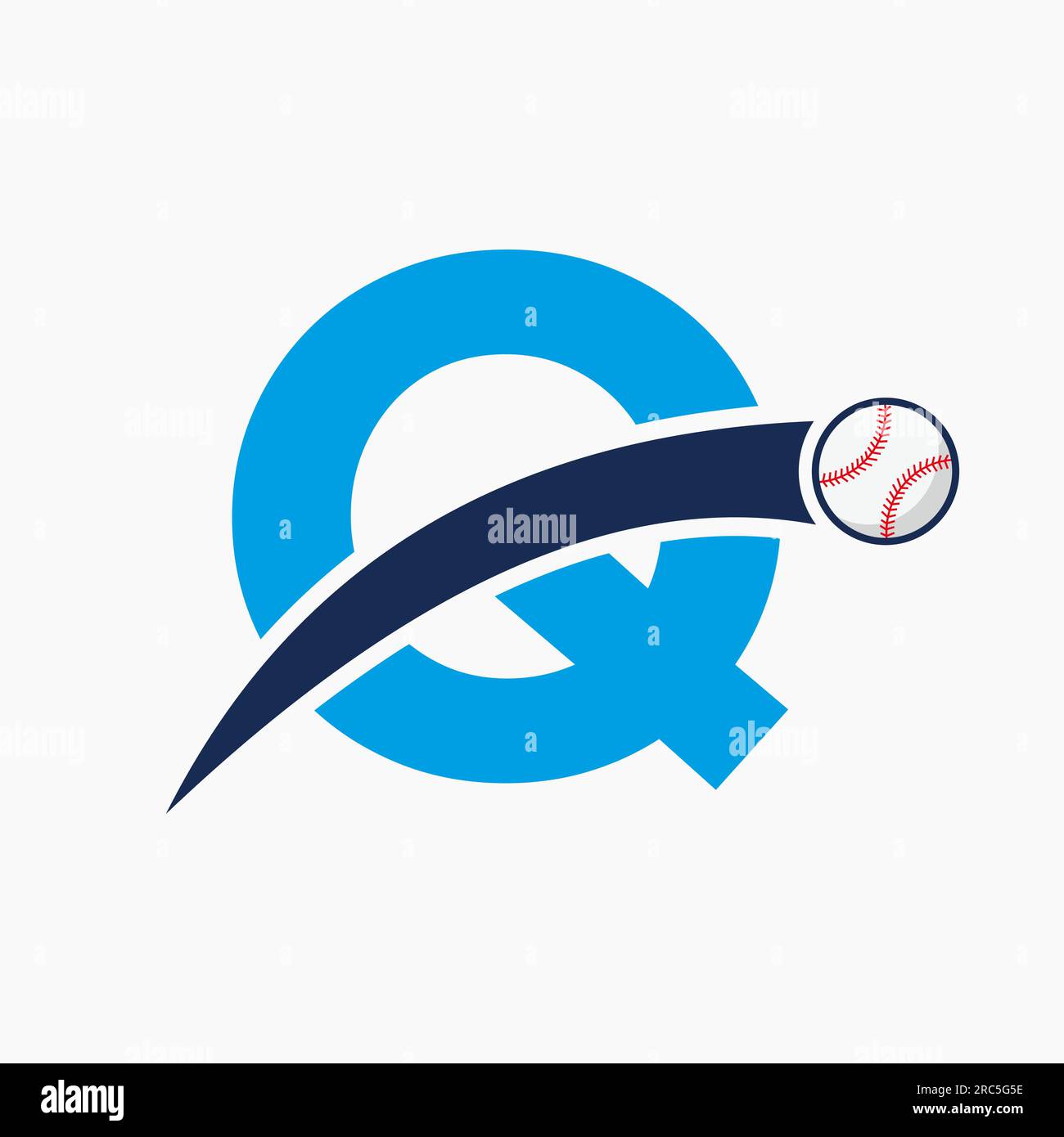 Baseball Logo On Letter Q With Moving Baseball Icon. Baseball Logotype Template Stock Vector