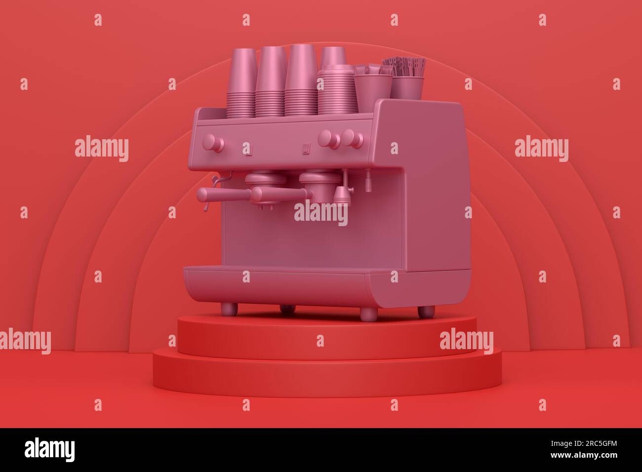 Abstract scene or podium with espresso coffee machine on monochrome ...