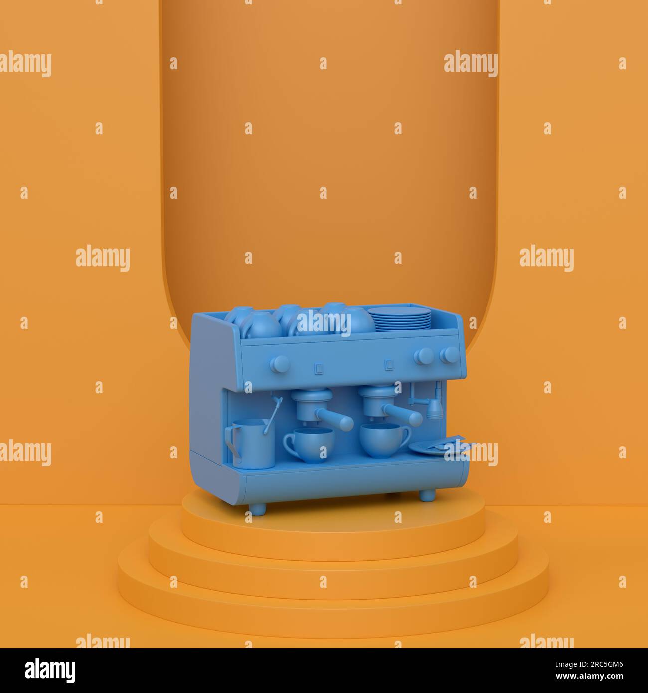 Abstract scene or podium with espresso coffee machine on monochrome ...