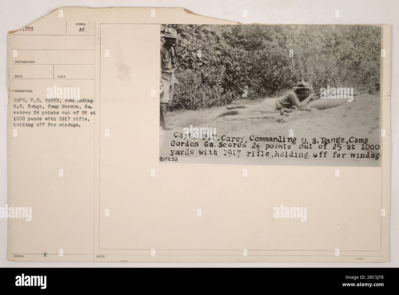 The photo captures Captain P.T. Carey, commanding the U.S. Range at