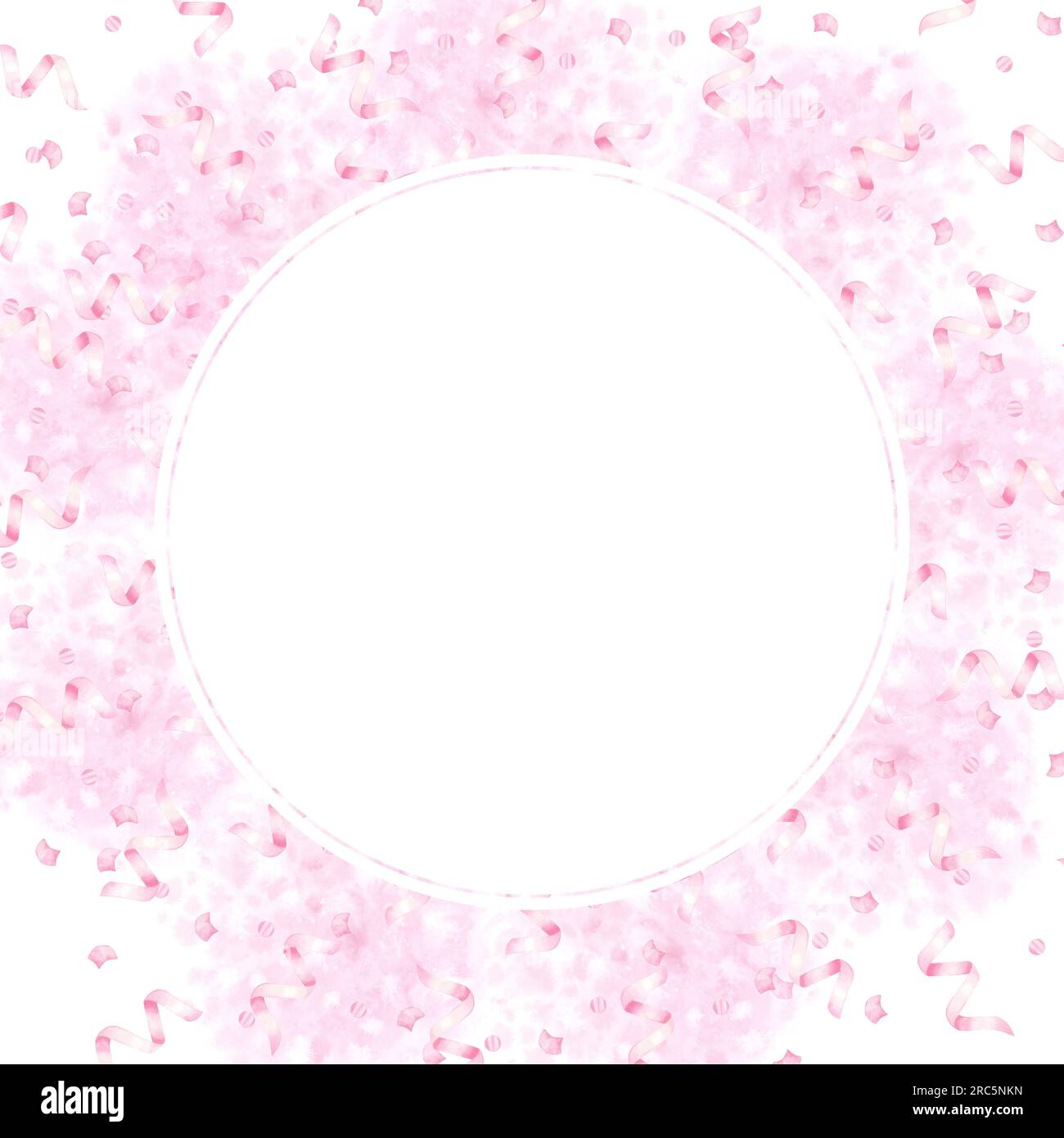 Pink round frame, template for invitation, text, postcard. Girl ...