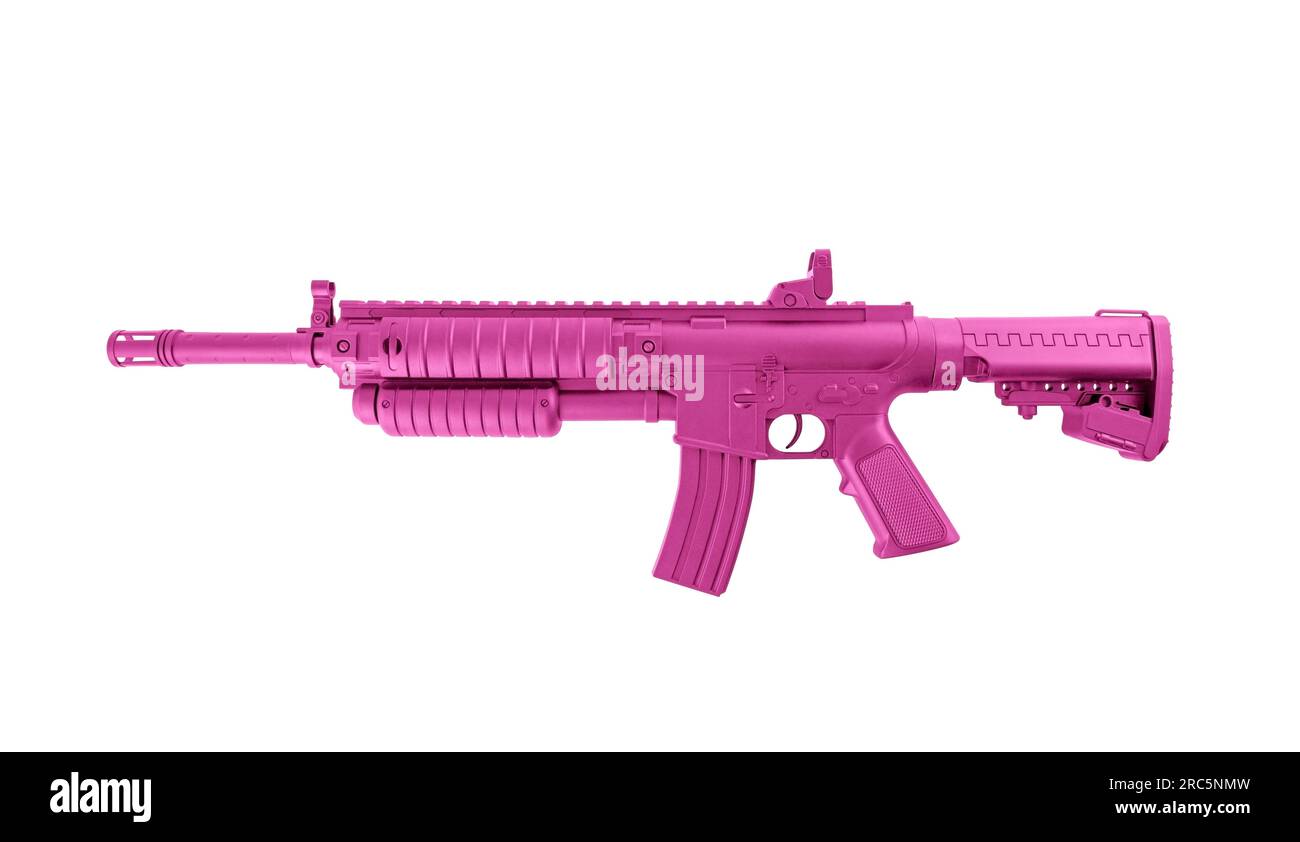 Pink assault rifle isolated on white background with clipping path Stock Photo