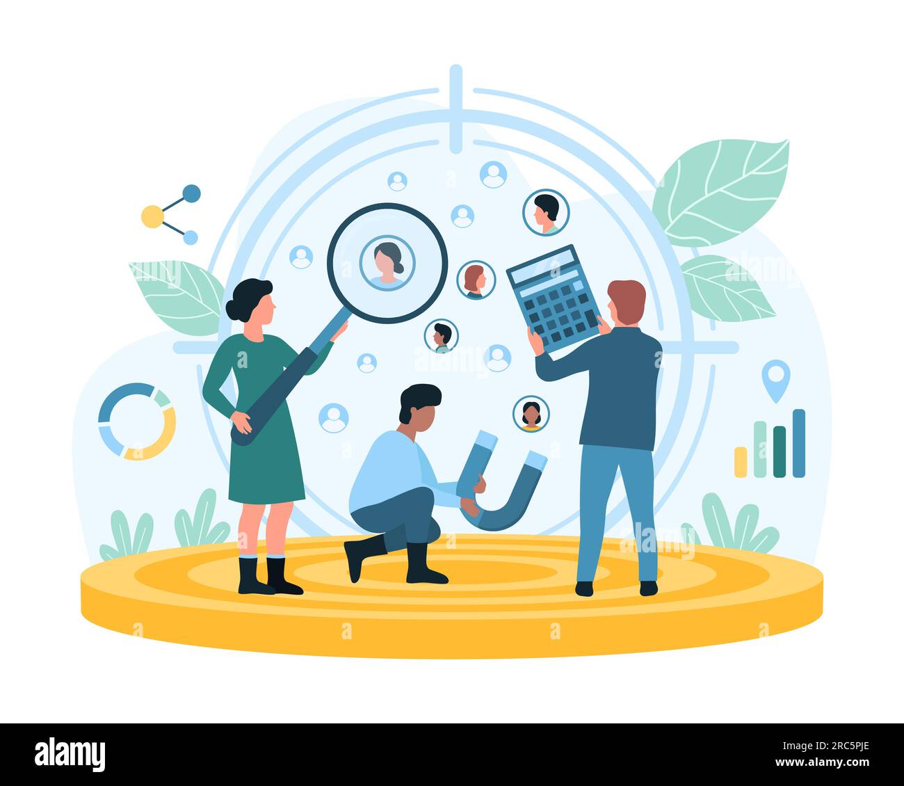 Focus group research service vector illustration. Cartoon tiny people ...