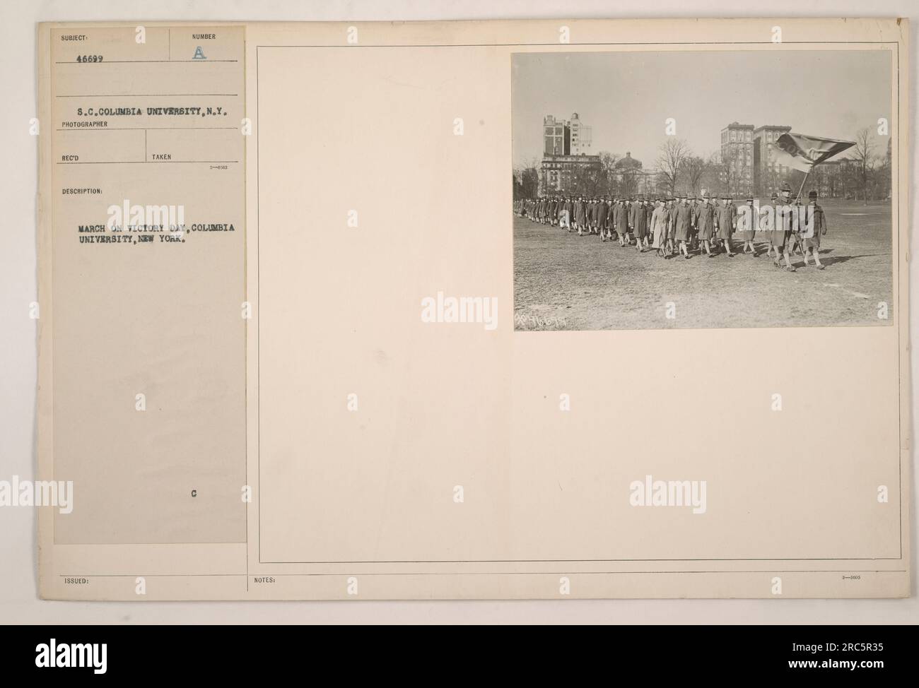 Soldiers marching on Victory Day at Columbia University in New York City. The photograph was