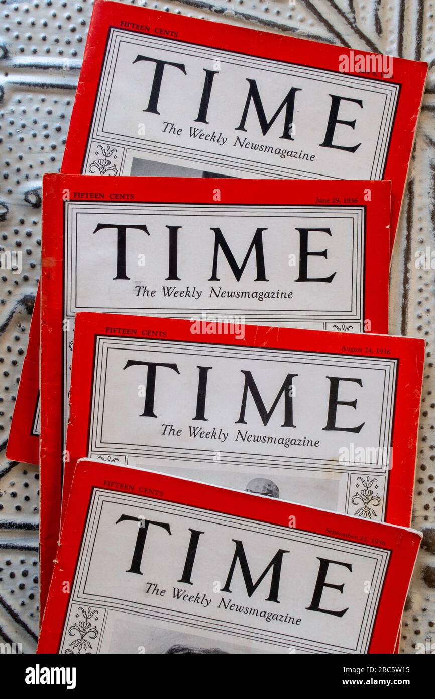 Still Life of "Time" newsmagazine covers from 1936, USA Stock Photo