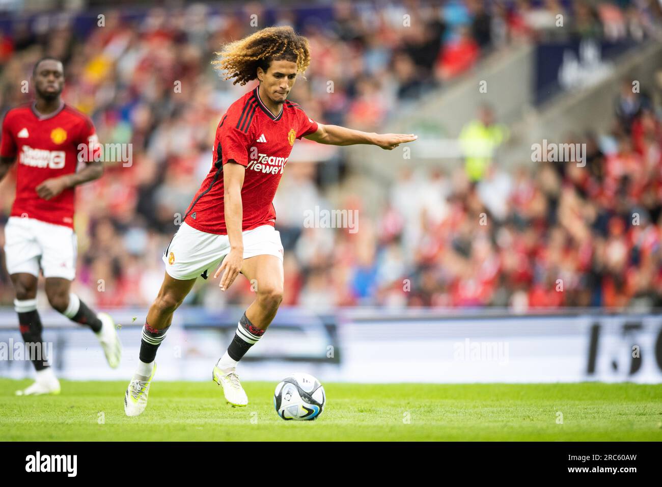 Oslo, Norway. 12th July, 2023. Hannibal Mejbri (46) of Manchester United seen during a pre-season friendly between Manchester United and Leeds United at Ullevaal Stadion in Oslo. (Photo Credit: Gonzales Photo/Alamy Live News Stock Photo