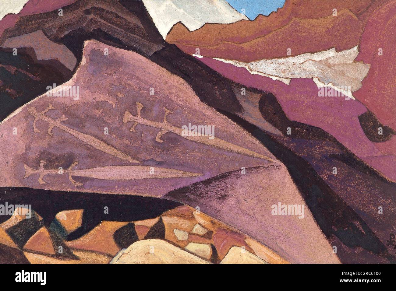 Three swords. Paintings on the stone. 1932 by Nicholas Roerich Stock Photo