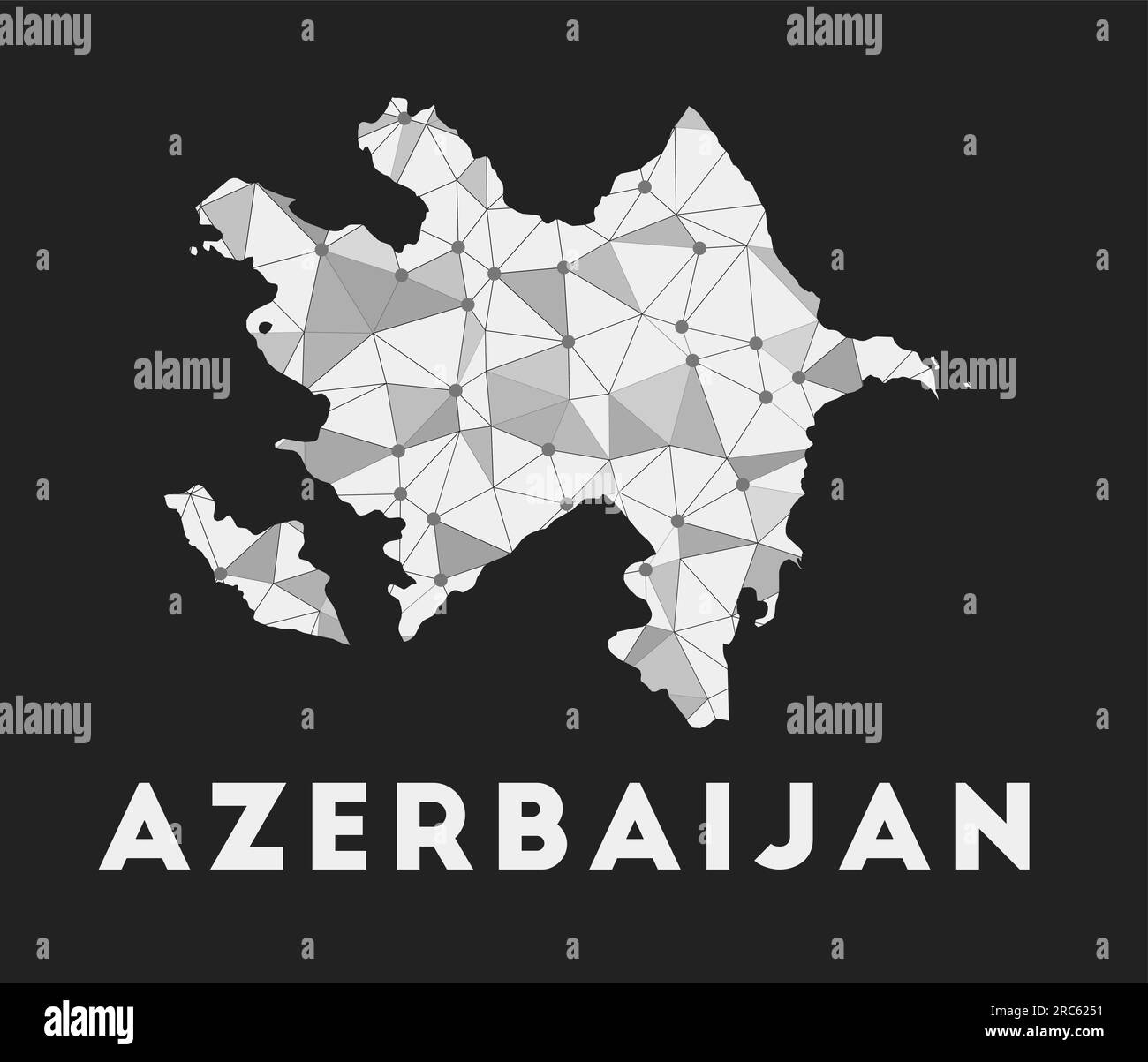 Azerbaijan - communication network map of country. Azerbaijan trendy geometric design on dark background. Technology, internet, network, telecommunica Stock Vector