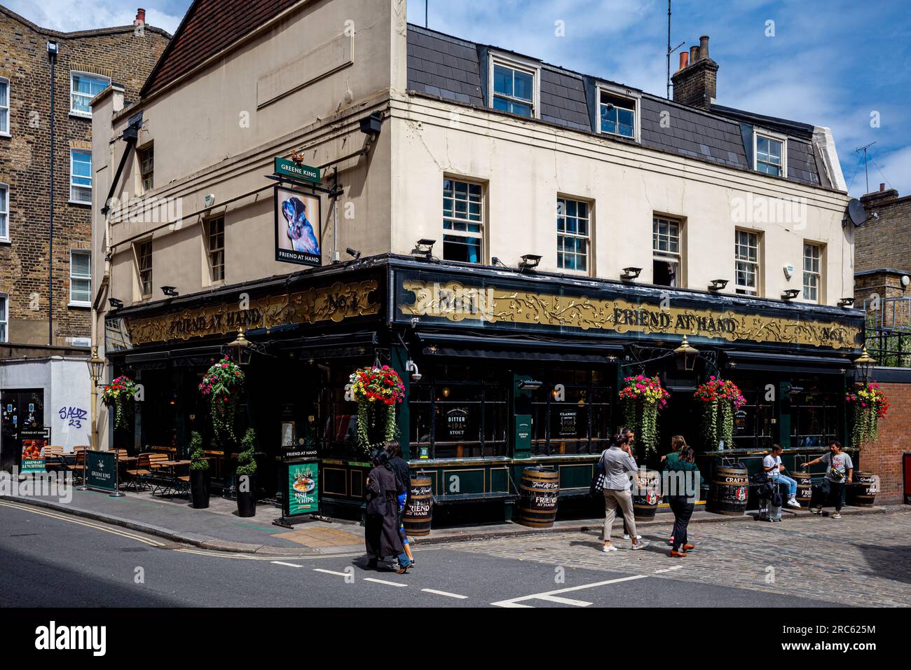 Friend at Hand Pub and Restaurant Bloomsbury London  at 2-4 Herbrand Street - 18th century pub built in 1735. Greene King Pub. Stock Photo