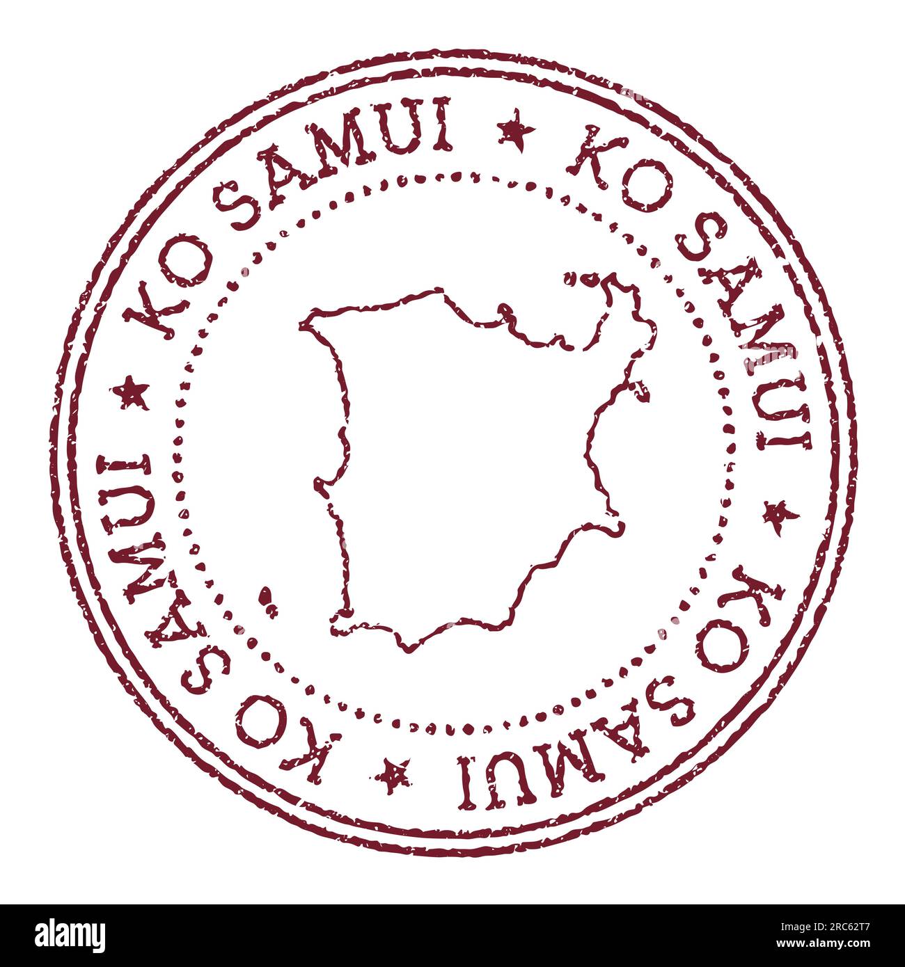 Ko Samui round rubber stamp with island map. Vintage red passport stamp with circular text and stars, vector illustration. Stock Vector