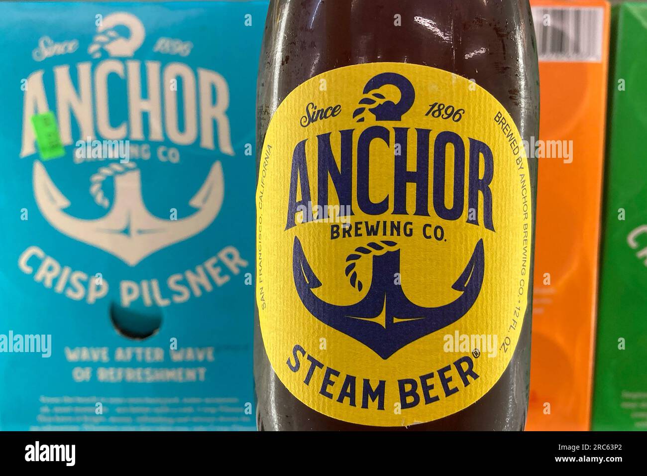 An Anchor Brewing Co. steam beer is photographed at a store in San