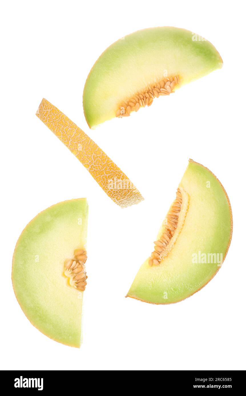Pieces of sweet melon on white background Stock Photo