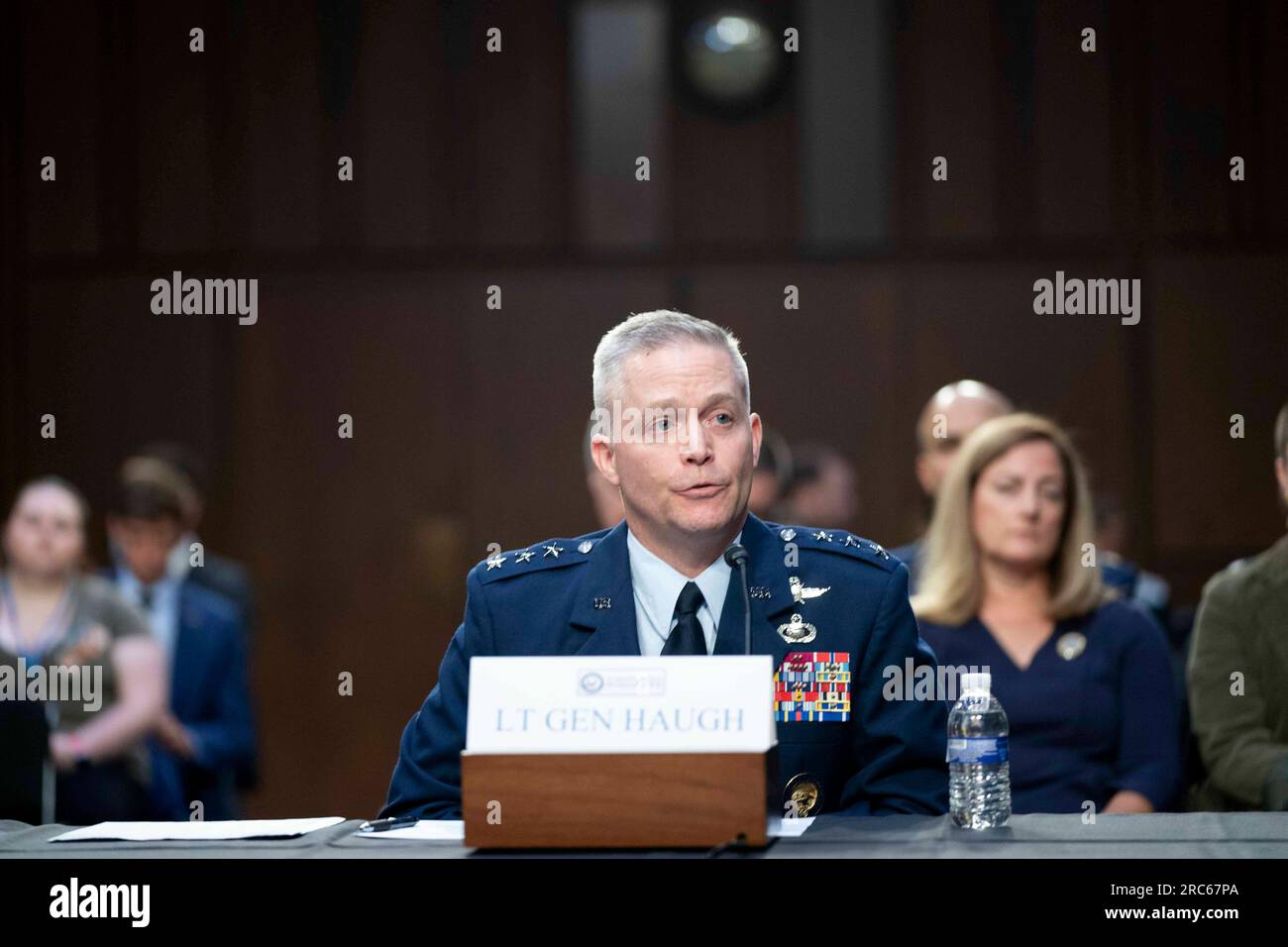 Washington, United States. 12th July, 2023. Air Force Lt. Gen. Timothy Haugh testifies during a Senate Select Intelligence Committee hearing on his nomination to be director of the National Security Agency at the U.S. Capitol in Washington, DC on Wednesday, July 12, 2023. Photo by Bonnie Cash/UPI. Credit: UPI/Alamy Live News Stock Photo