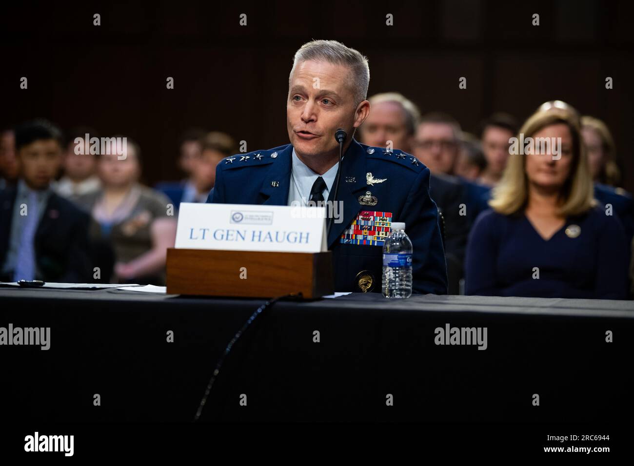 Washington, USA. 12th July, 2023. Air Force Lt. Gen. Timothy Haugh, President Biden's nominee to be Director of the National Security Agency, testifies during a Senate Select Committee on Intelligence confirmation hearing, at the U.S. Capitol, in Washington, DC, on Wednesday, July 12, 2023. (Graeme Sloan/Sipa USA) Credit: Sipa USA/Alamy Live News Stock Photo