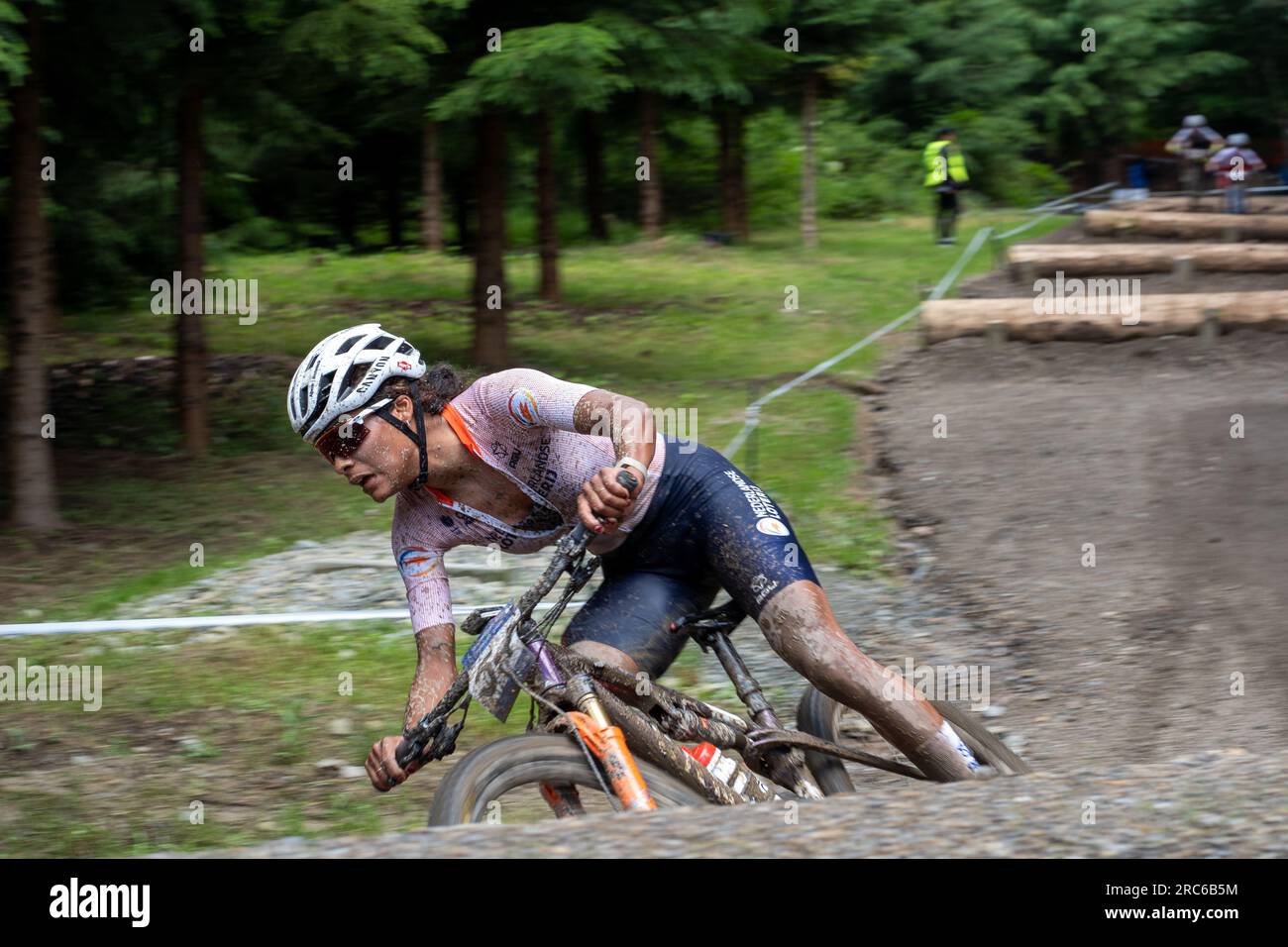 Dutch rider Ceylin del Carmen Alvarado takes fast turn - 2023 UEC MTB ...