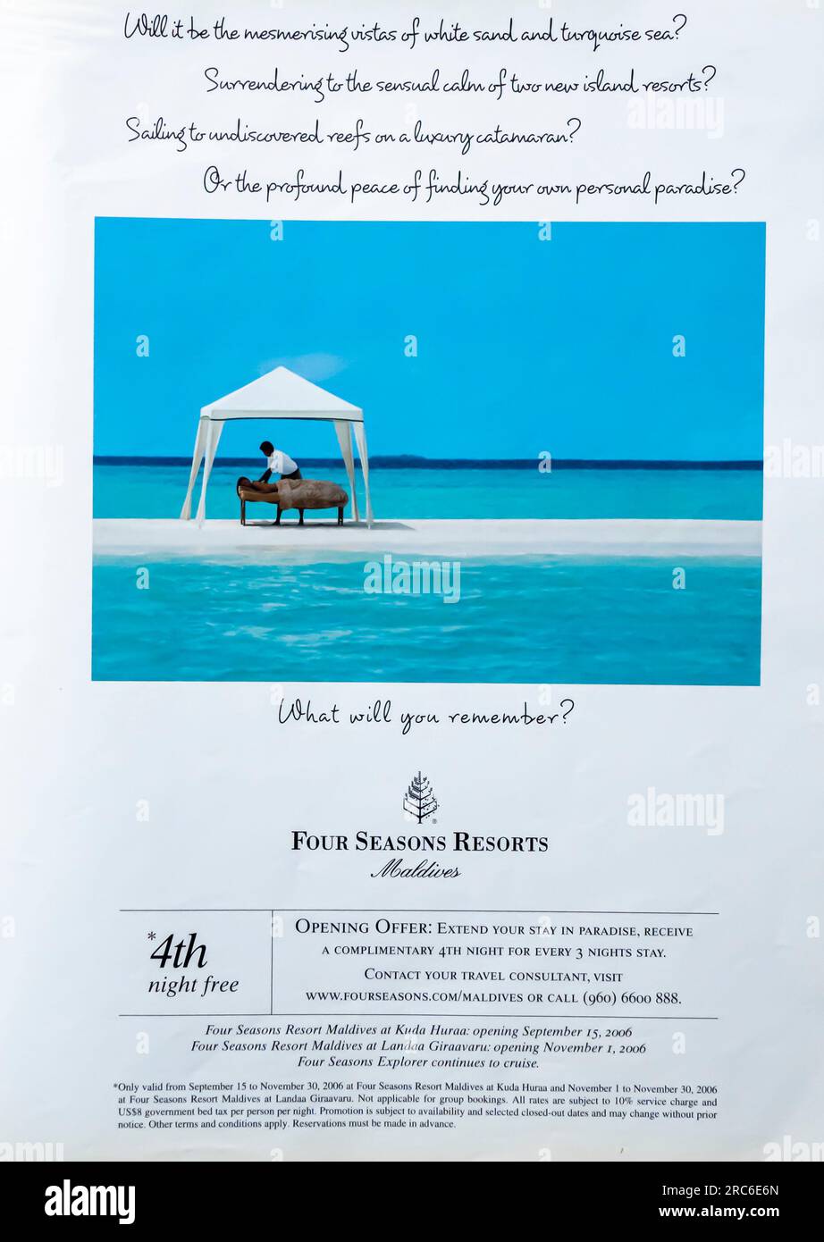 Four Seasons Resort Maldives advert in a magazine 2006 Stock Photo