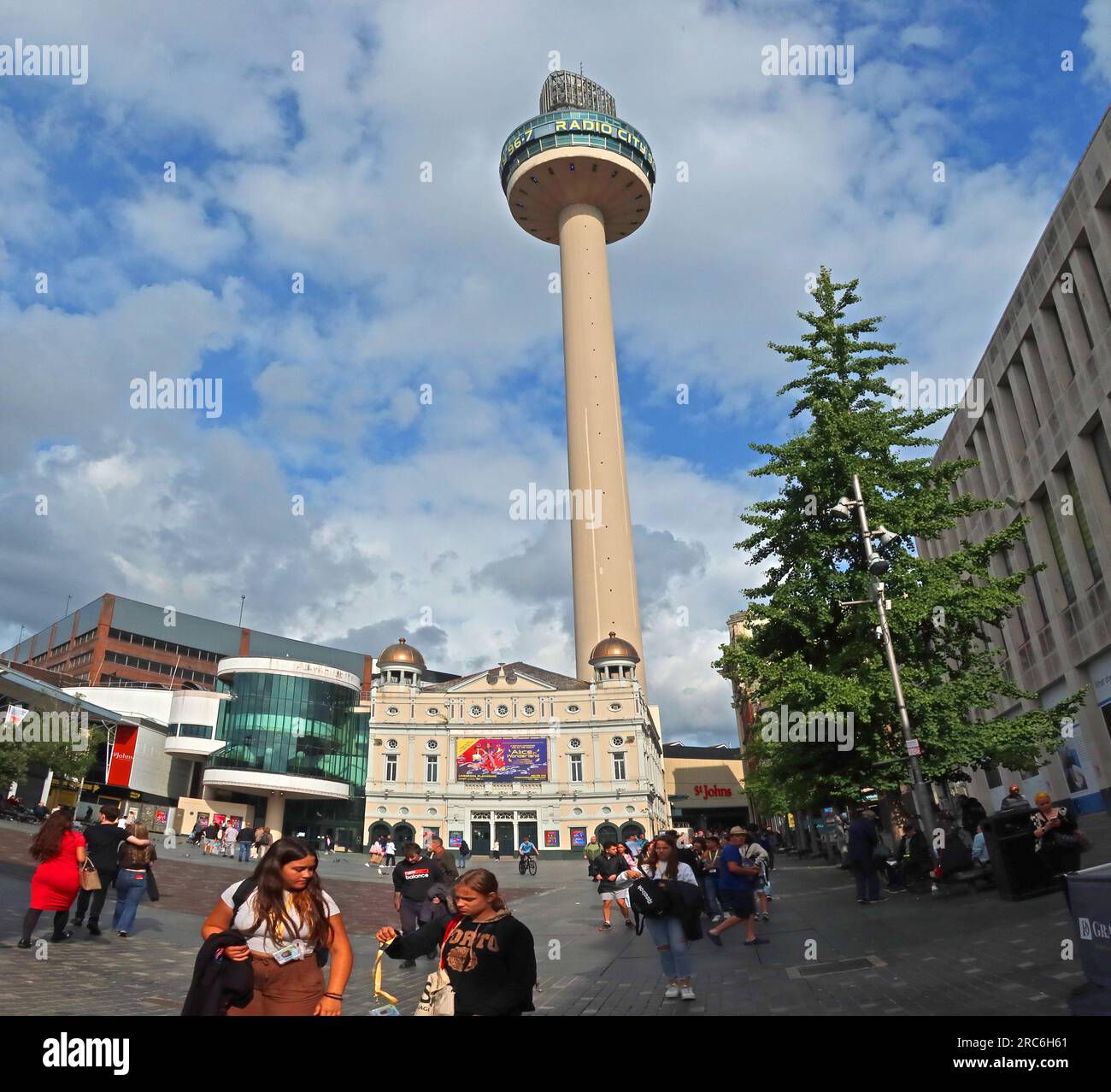 The Liverpool Playhouse Theatre with Radio City tower, Williamson Square, Liverpool, Merseyside, England, UK, L1 1EL Stock Photo