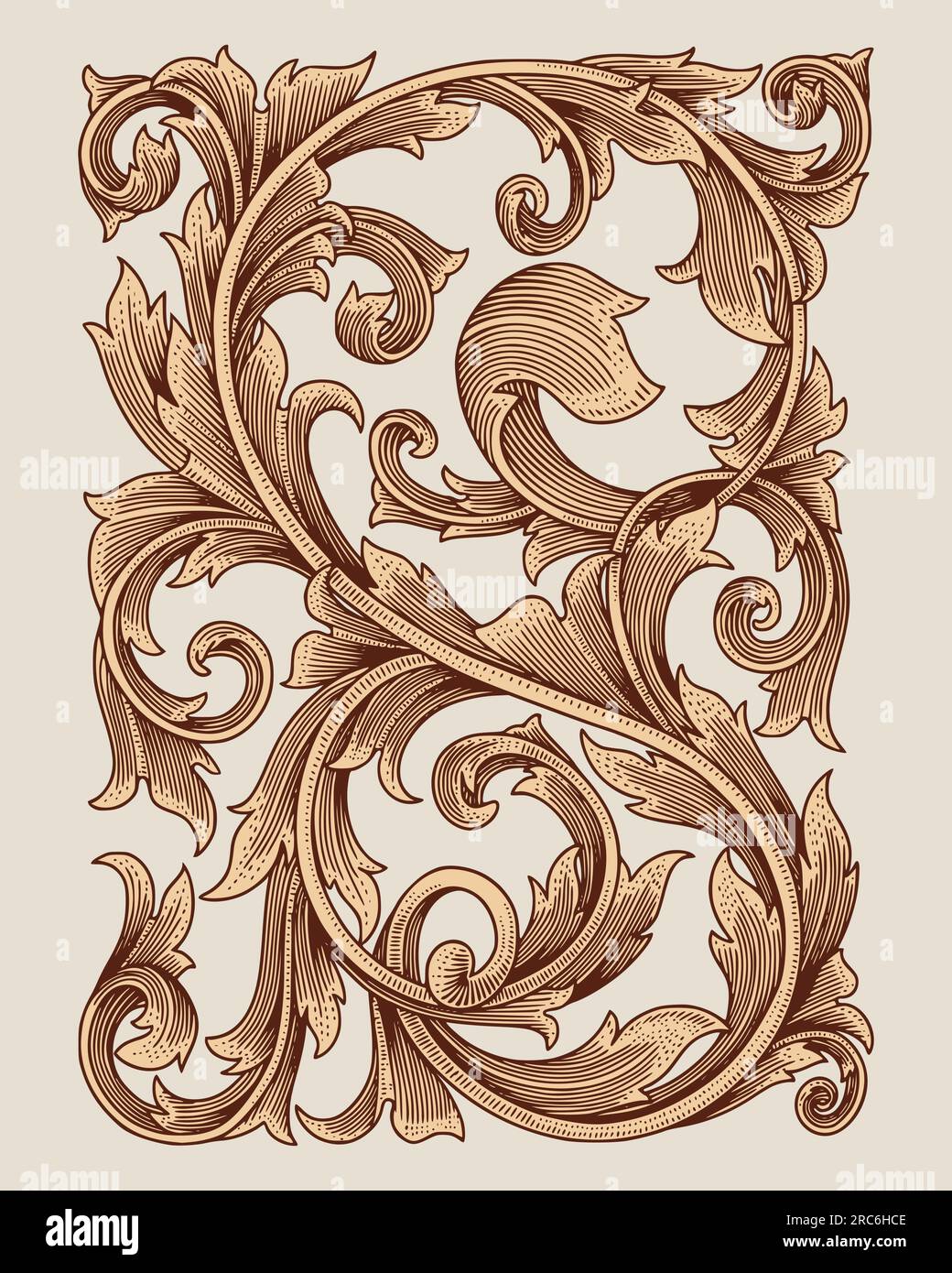 Vintage gold baroque frame leaf scroll floral ornament engraving drawing style . Antique design vector illustration Stock Vector