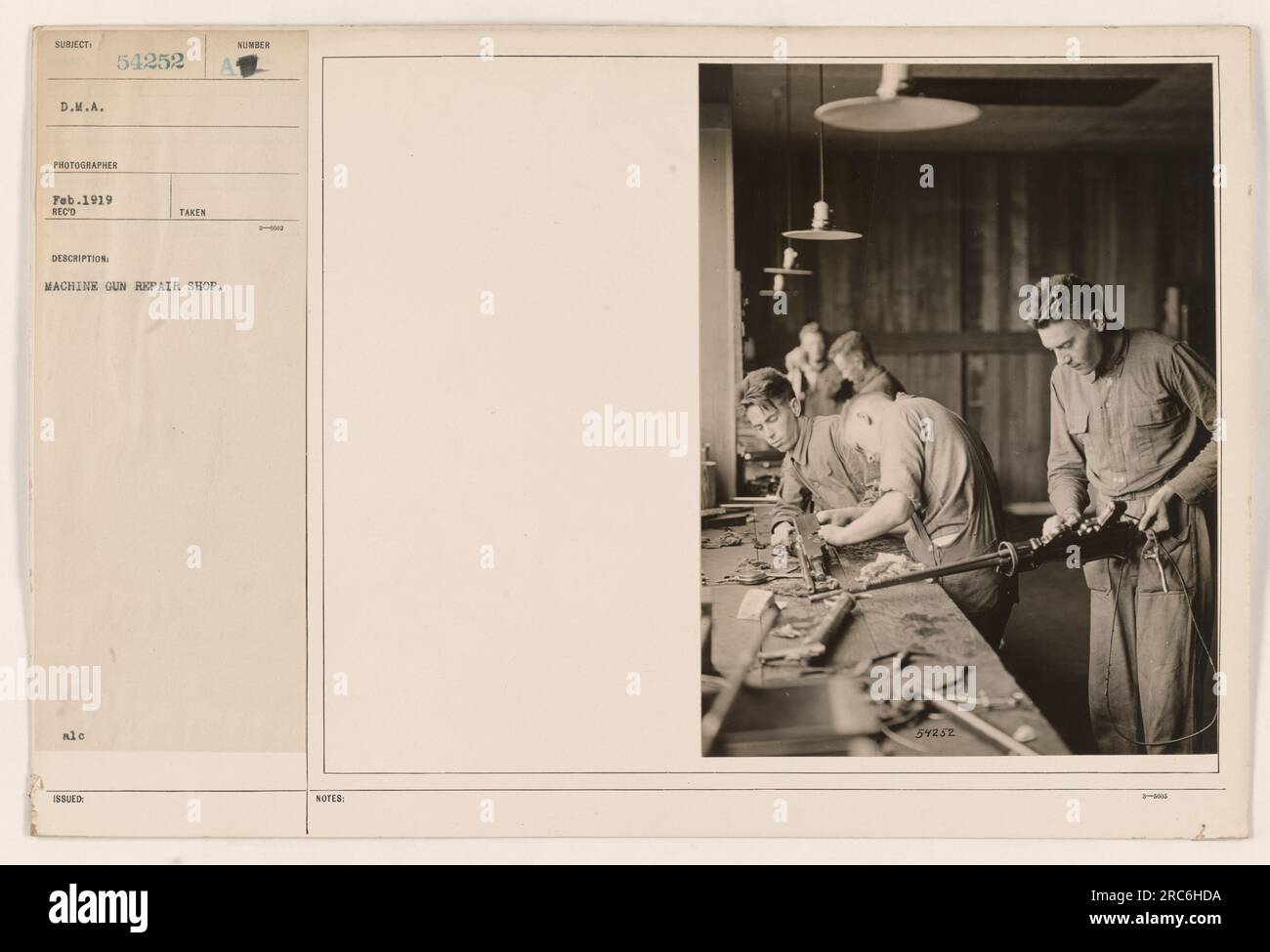 A photograph taken in February 1919 by D.M.A. photographer, subject Machine Gun Repair Shop