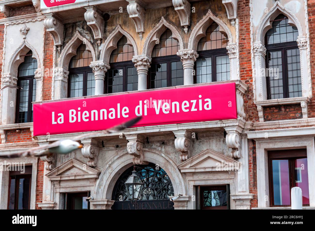 Venice, Italy April 2, 2022 Sign of the annual Venice Biennale in