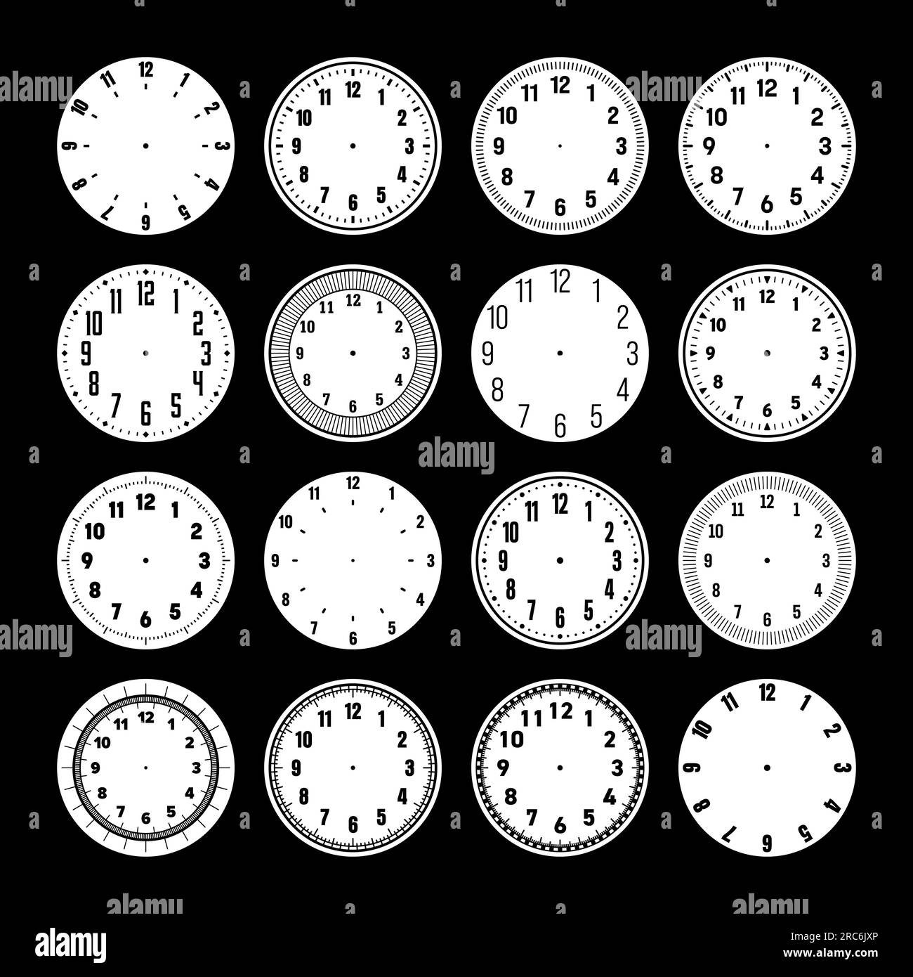 Mechanical clock faces, watch dial with numerals, bezel. Timer or