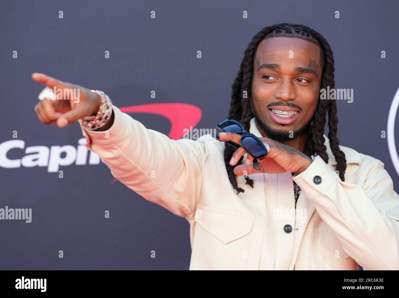 Quavo arrives at the ESPY awards on Wednesday, July 12, 2023, at the Dolby Theatre in Los Angeles. (AP Photo/Chris Pizzello) Stock Photo